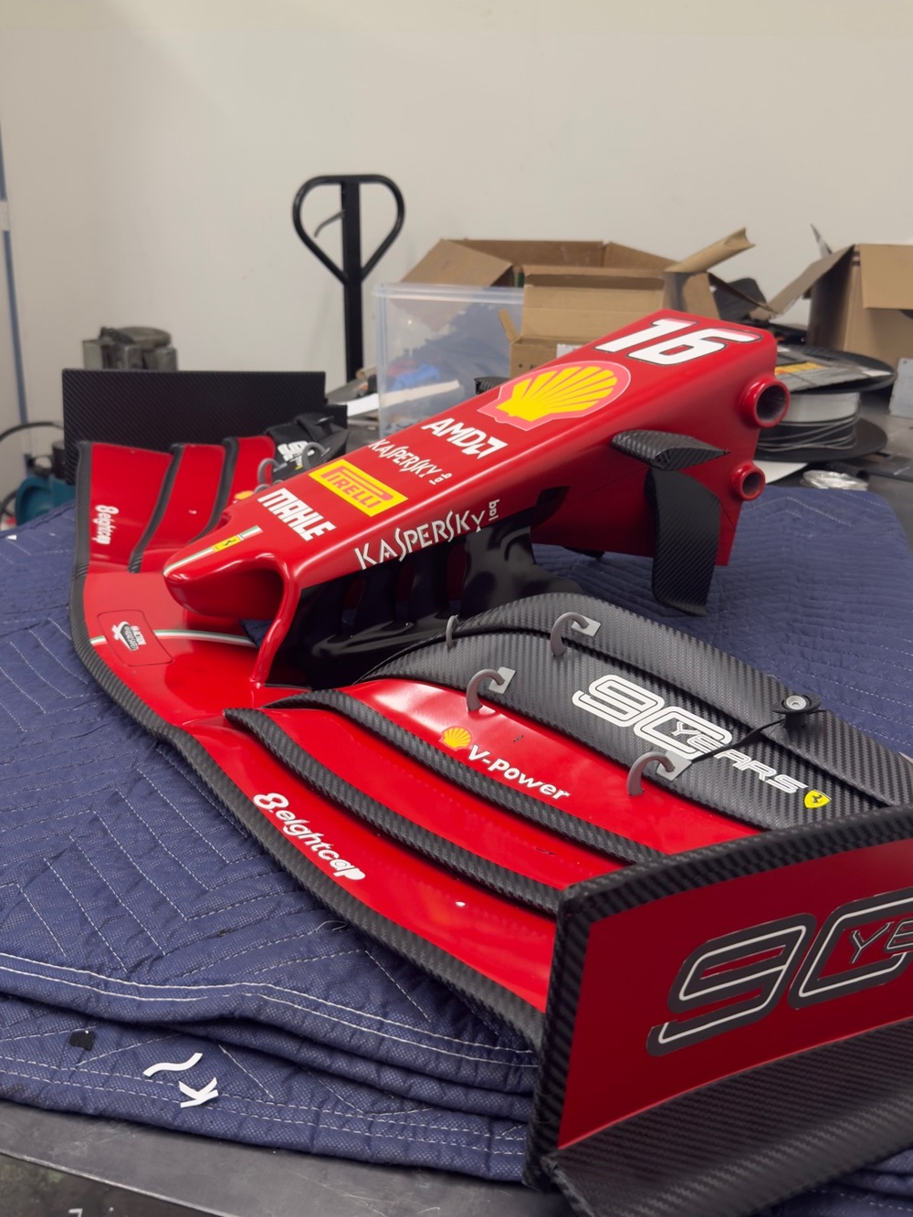 Ferrari Red Front Wing and Nose Assembly with Carbon Accents